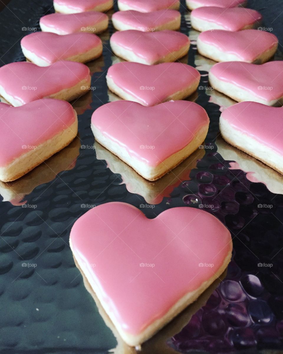 Close-up of pink heart shape cookies