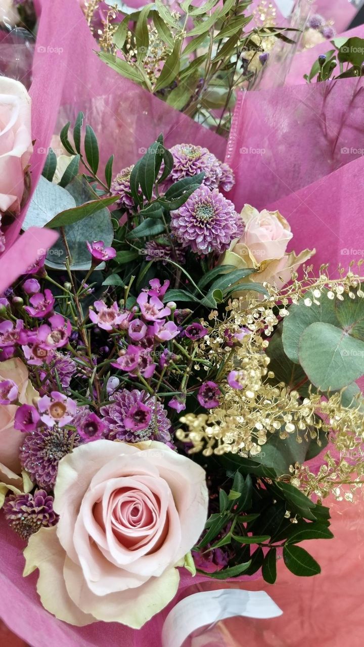 Beautiful flower bouquets in the shop