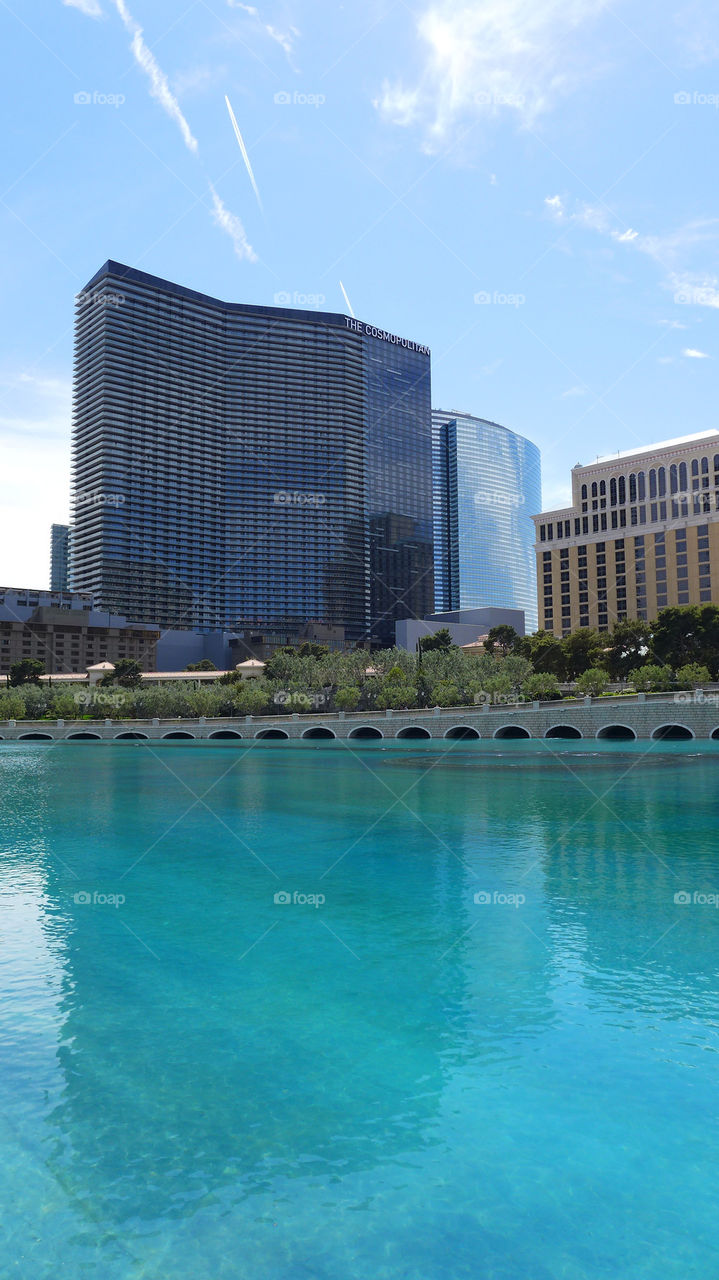 The Cosmopolitan through Bellagio water fountain