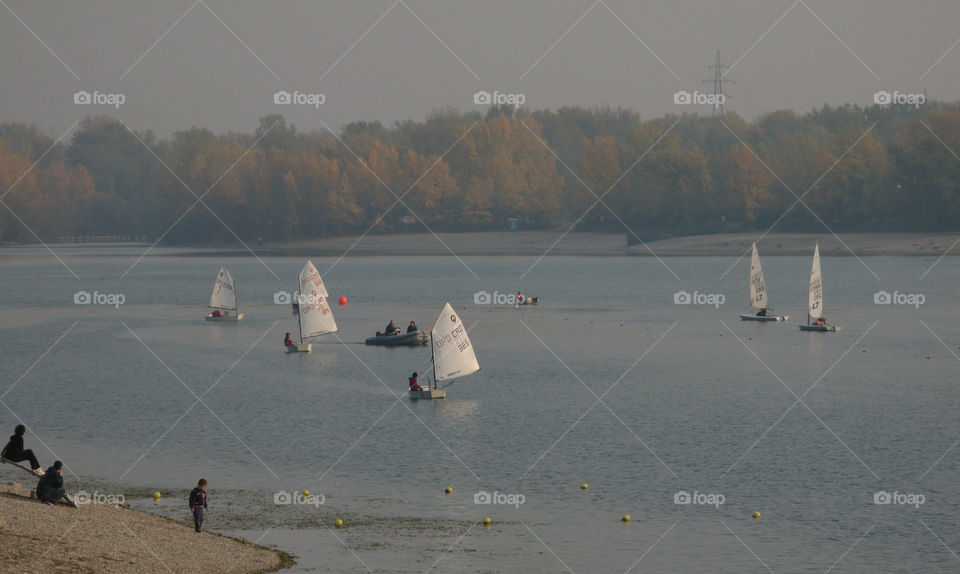 Boat race. Autumn race on the lake Jarun, Zagreb, Croatia.