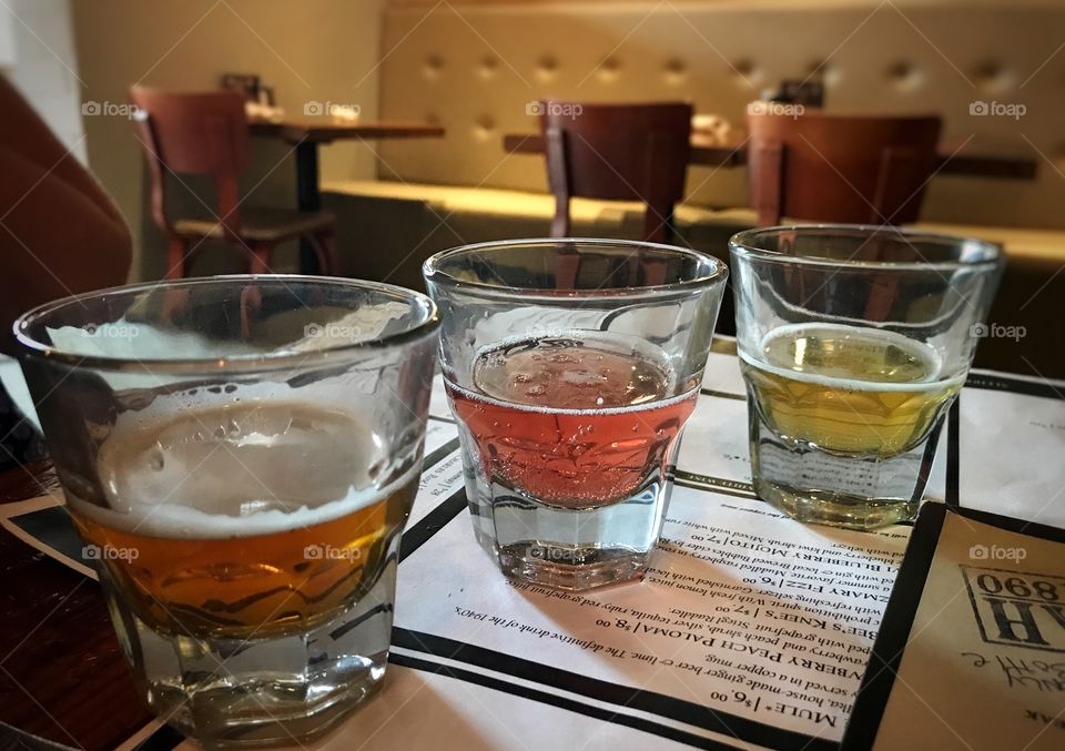 Three glasses of beer samples