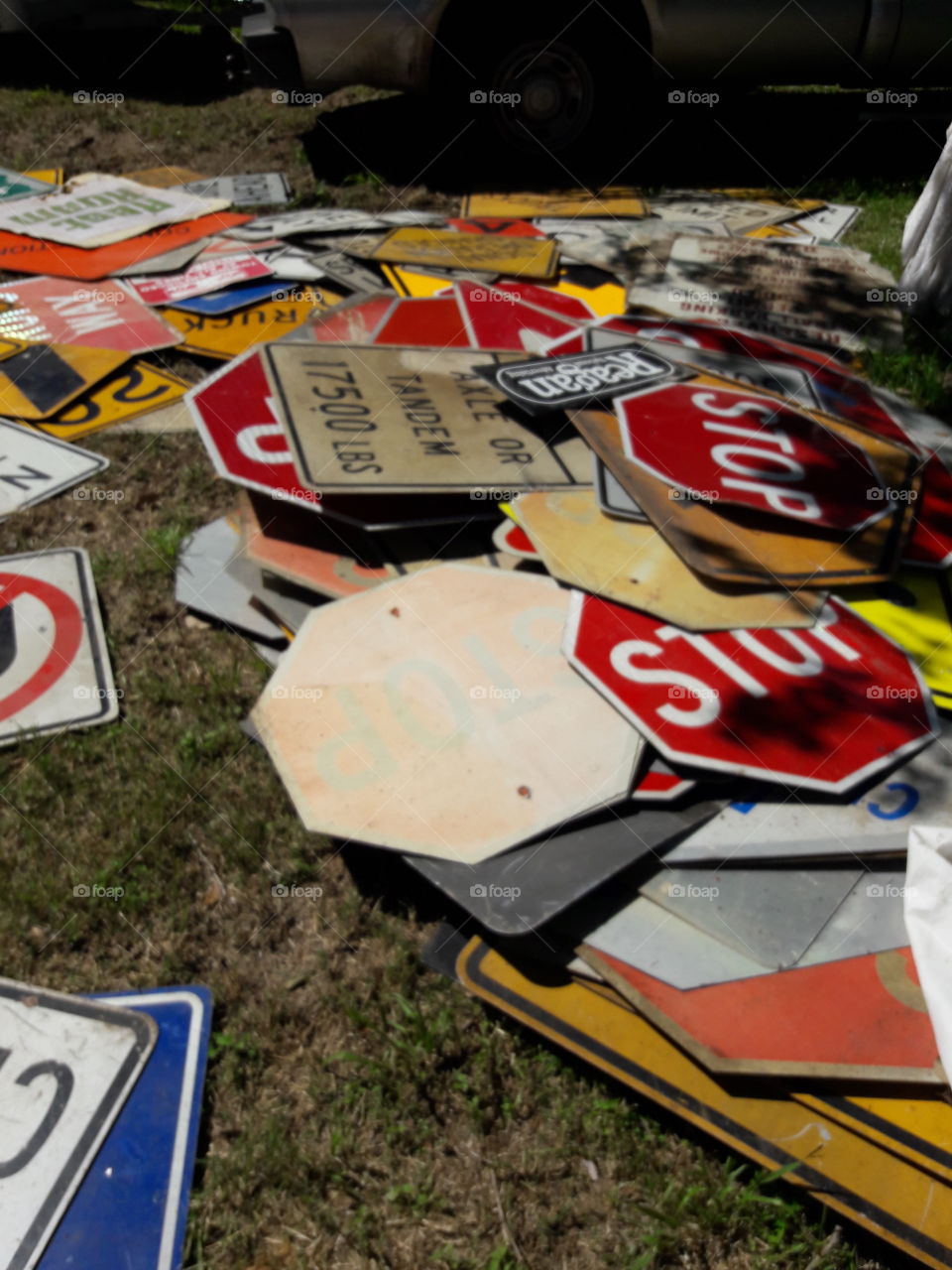 Close-up of abandoned sing boards