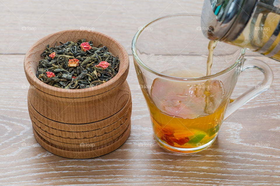 Tea being poured in cup