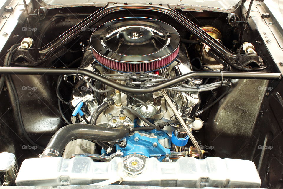 Classic chrome carburetor motor ford high horsepower american muscle car engine