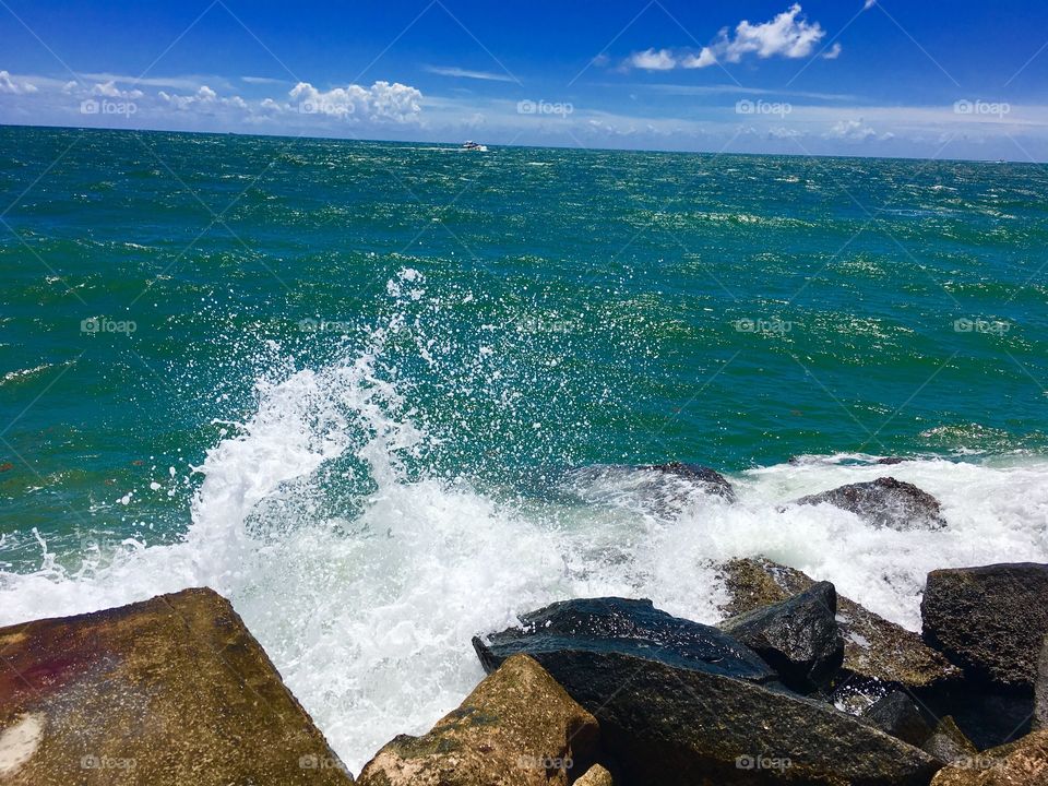 Splashing  waves of Miami beach