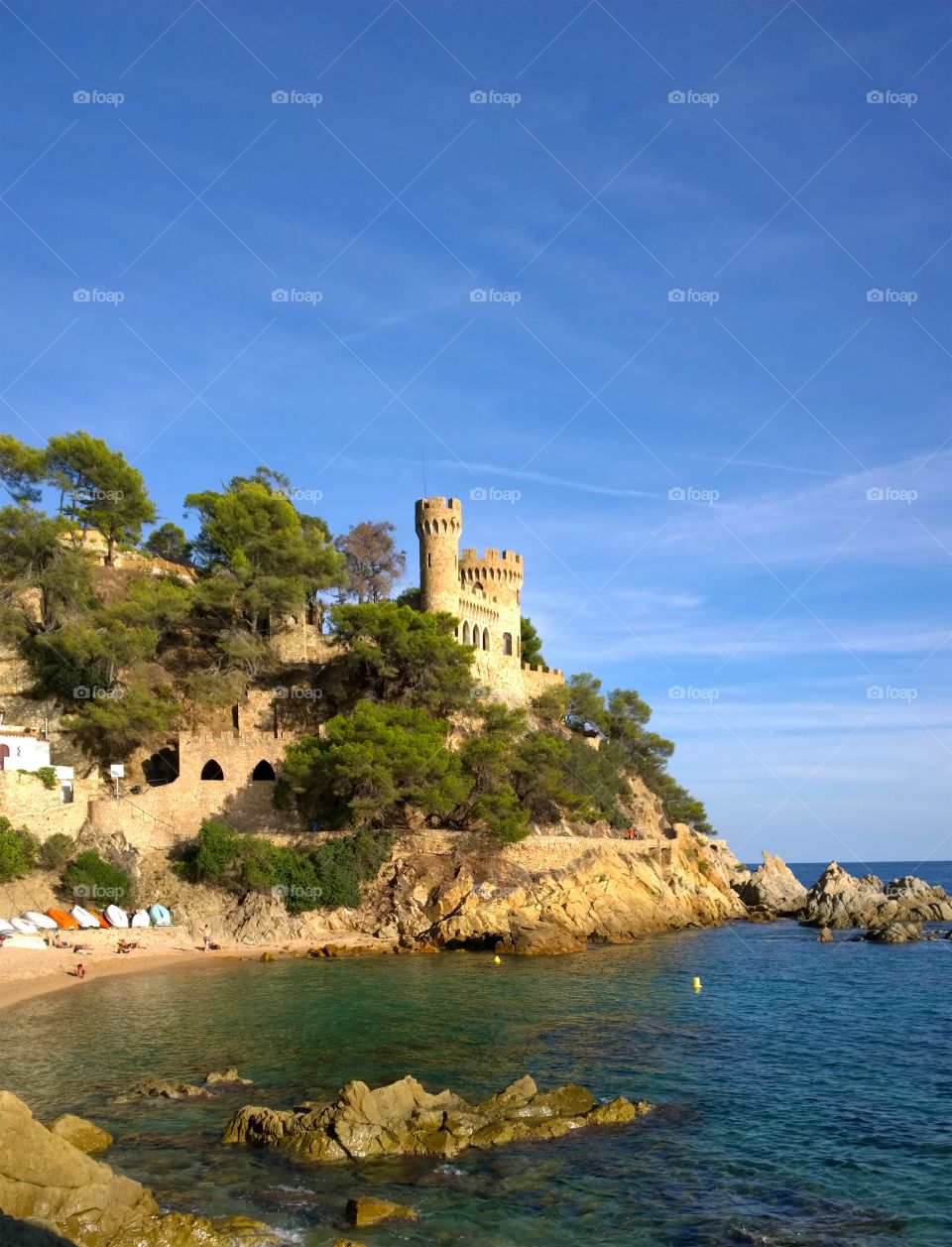 Castle in Lloret de Mar, Spain. Landscape of the Castle and Beach in Lloret de Mar, Costa Brava, Girona, Spain