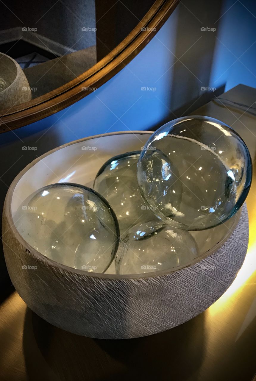 Perfect glass sphere balls on display 