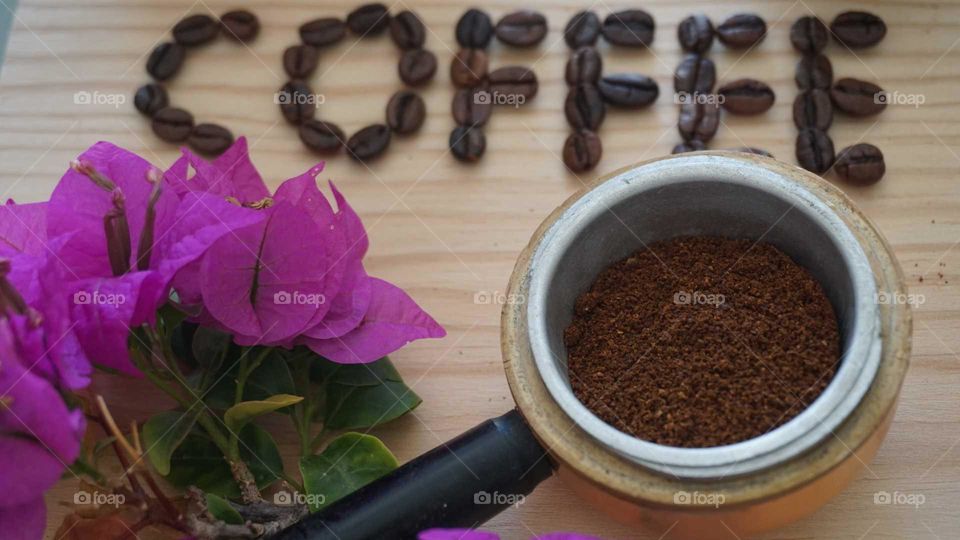 Coffee#beans#powder#flowers