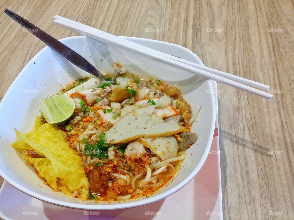 Noodle tomyum, spicy food, Thailand.