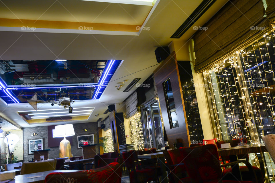 restaurant interior with flashy lights