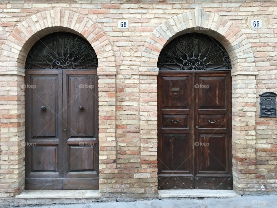 Pair of old wooden door, Offida, Italy