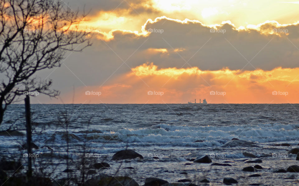 Ship in Sunset. Ronneby Archipelago