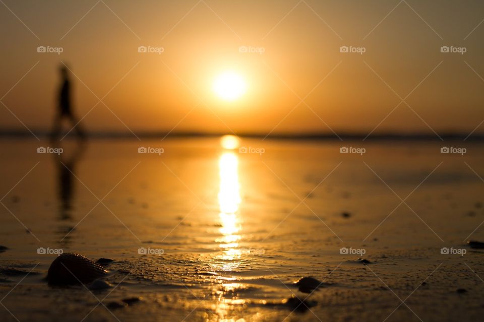 Beach walking at golden hour 