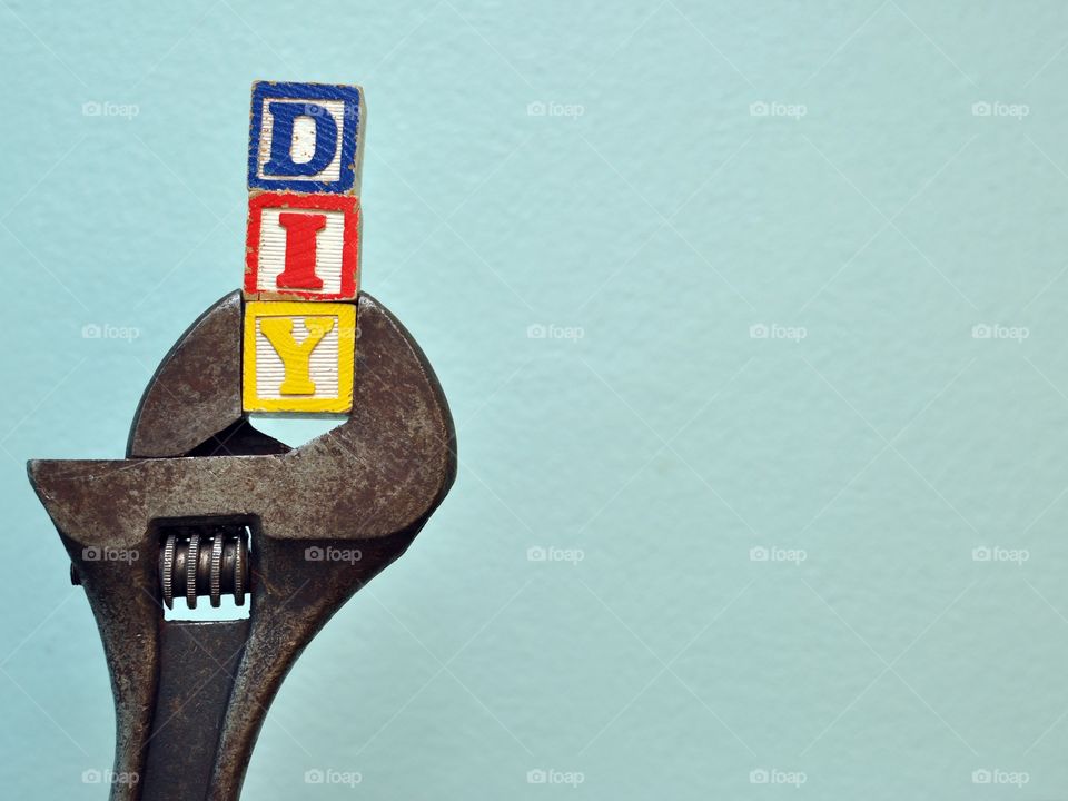 Adjustable wrench and DIY (do-it-yourself) written with blocks