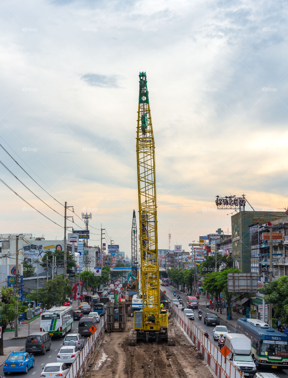 Construction crane of the BTS train in Bangkok Thailand 