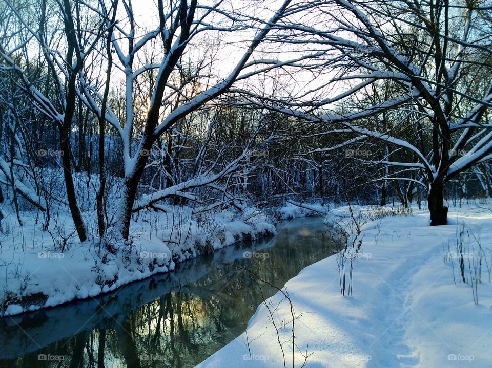 Beautiful sunny frosty day in the park