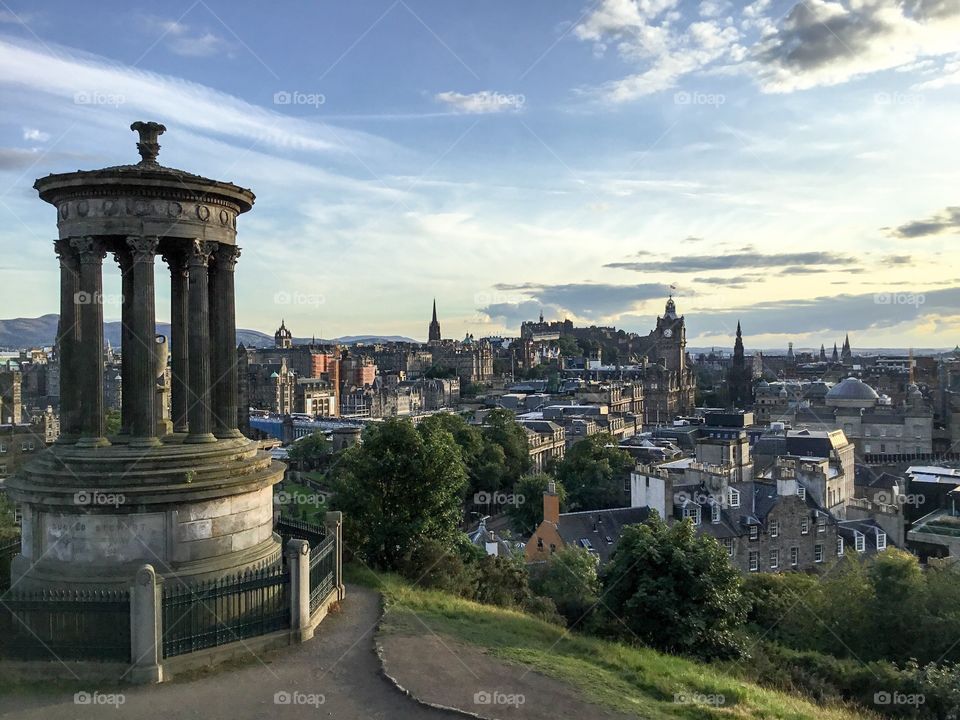 The sunset time in Edinburgh, Scotland with a colorful not gray sky (scottish people will relate)
