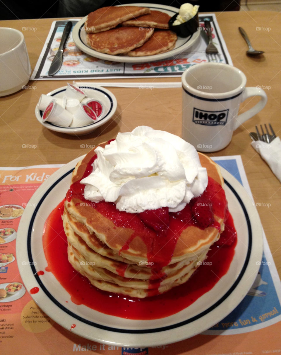 cream breakfast strawberries pancakes by vincentm