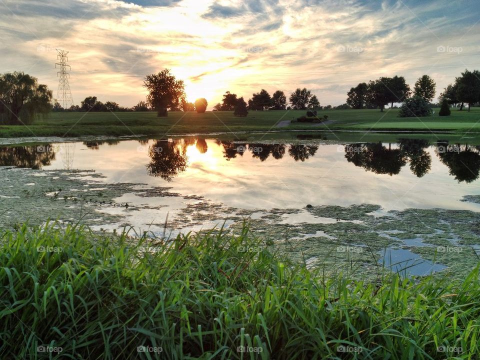View of pond during sunset