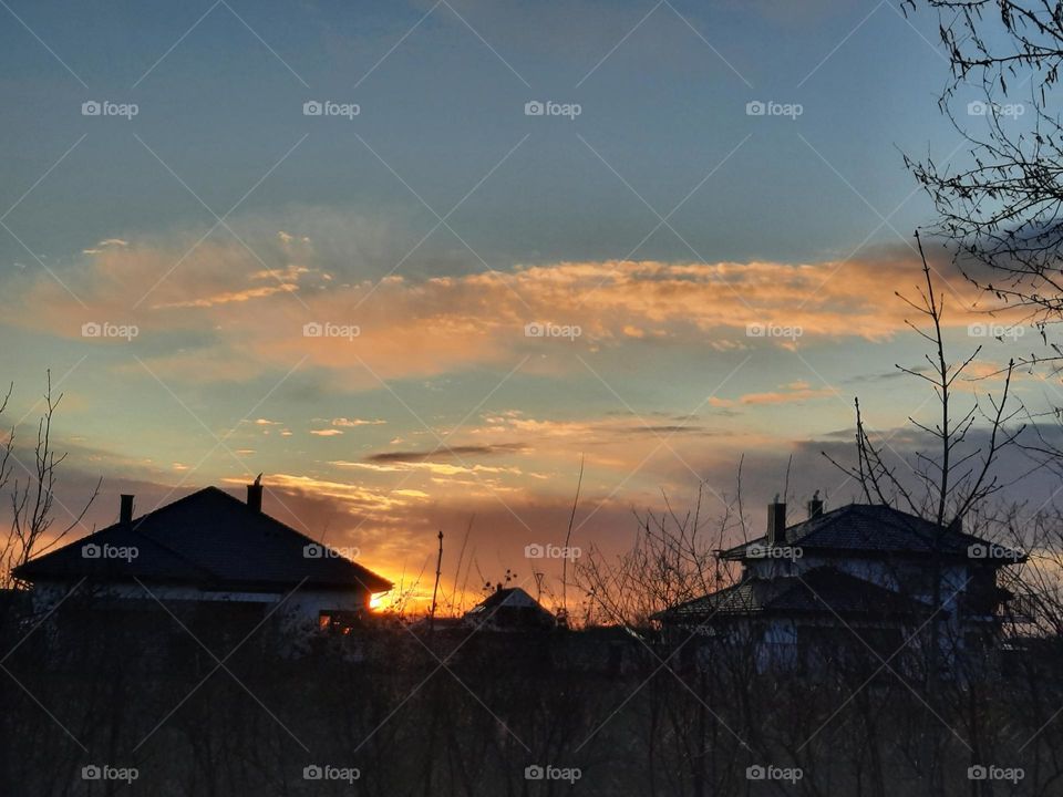 suburban landscape at sunrise