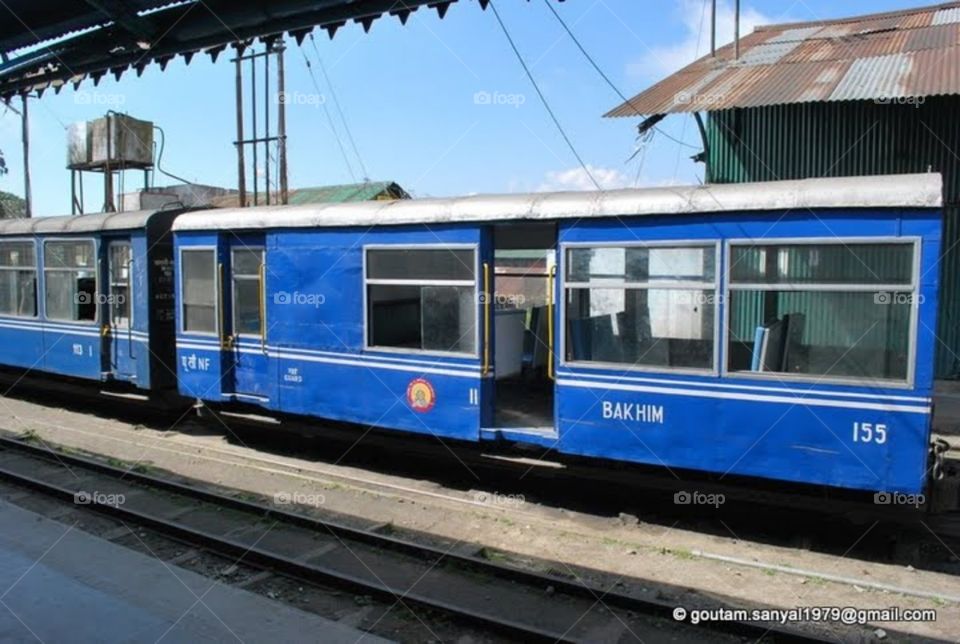 Beautiful bright blue traveller's train