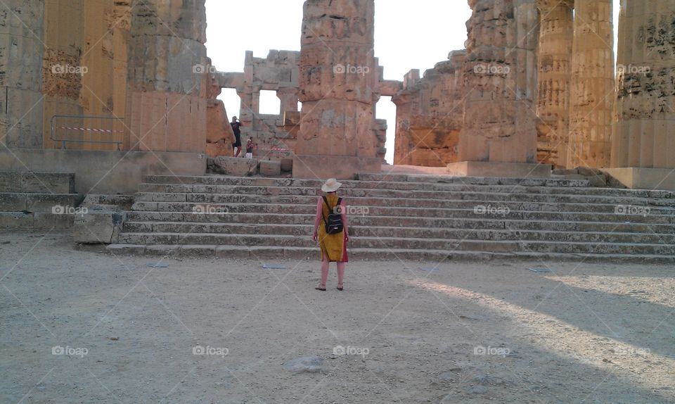 Tourist at Greek temple