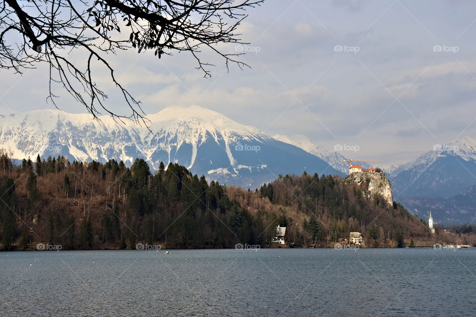 Bled castle with snowy alps