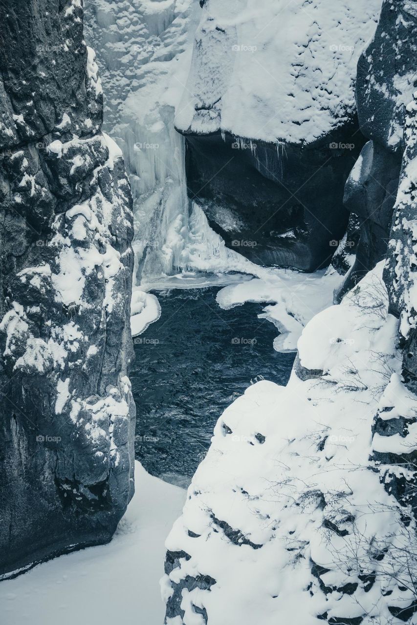 Have frozen over waterfall.