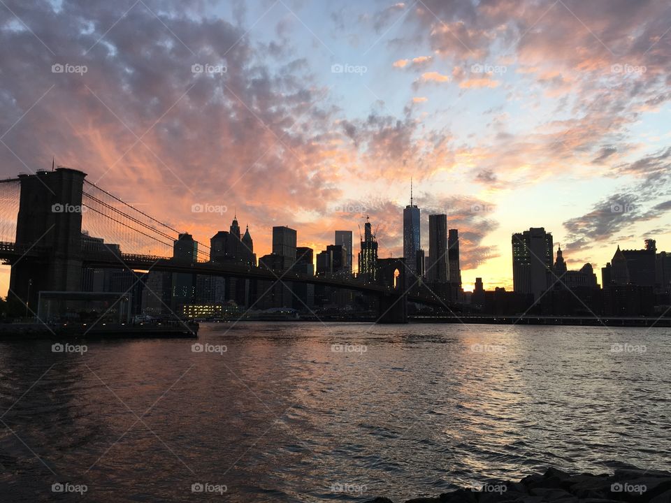 NYC city skyline with Brooklyn Bridge