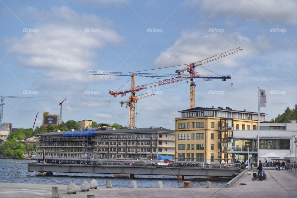 Dock with buildings