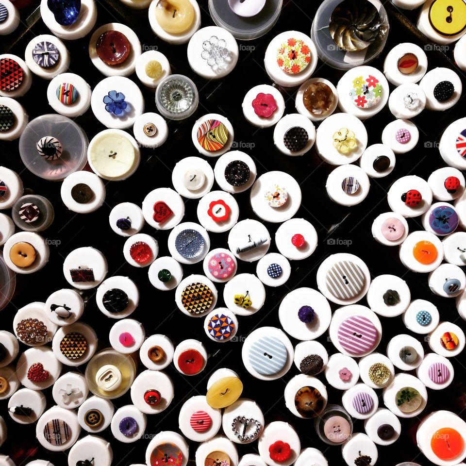 Various buttons haberdashery retail shop