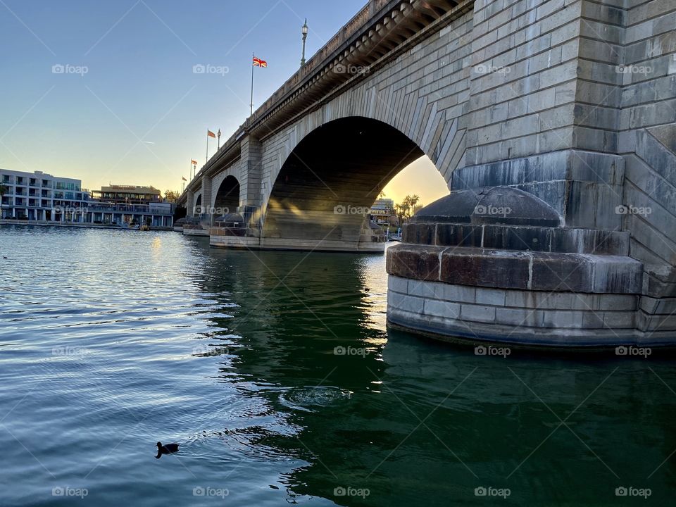 Sunset behind the London Bridge in Lake Havasu City Arizona 