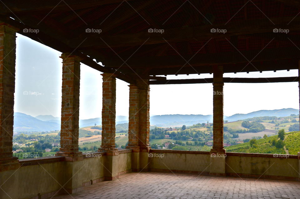 terrace with a view of the countryside