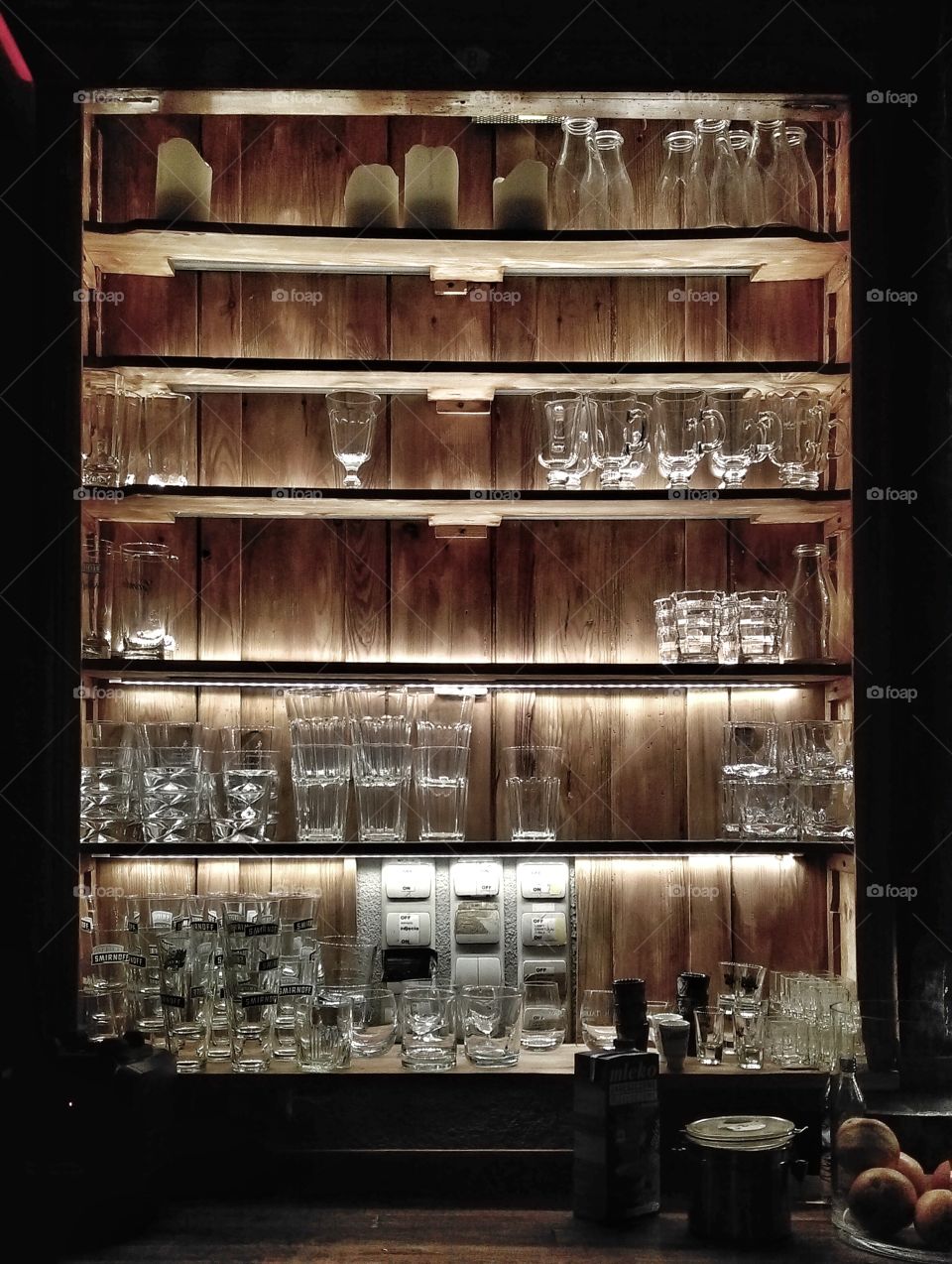 Glass display cabinet in bar