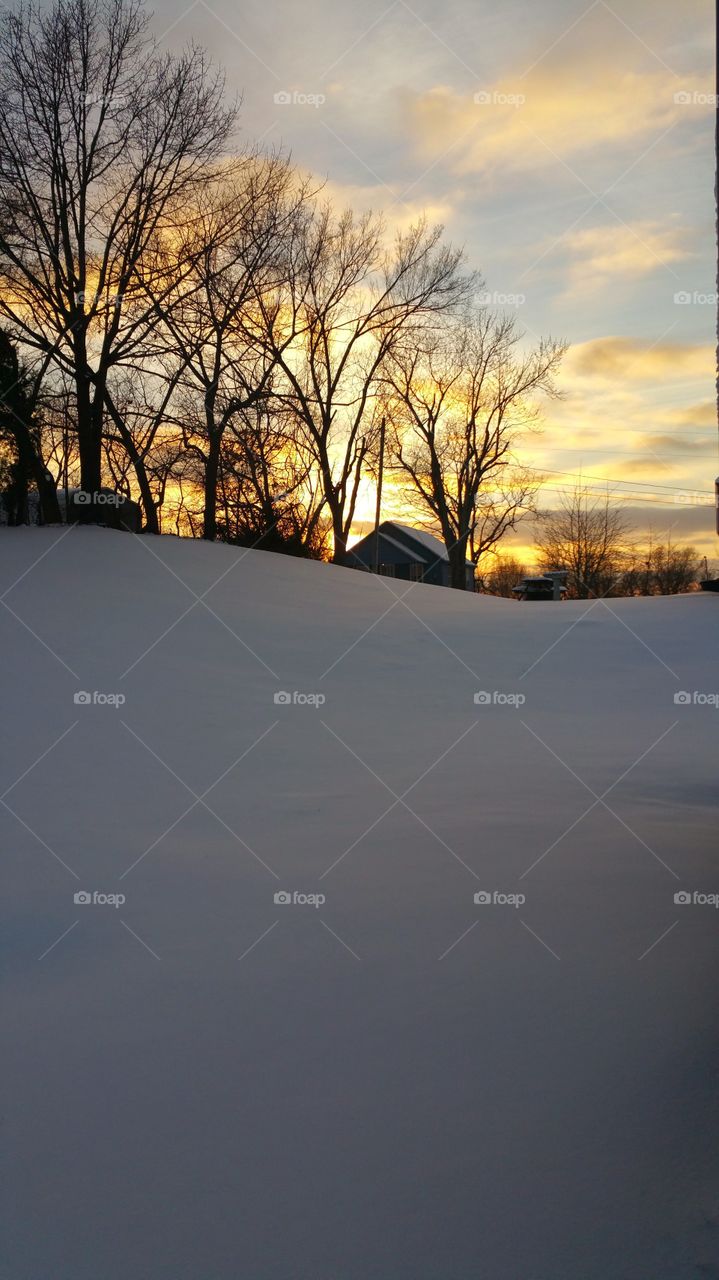Snowy sunset