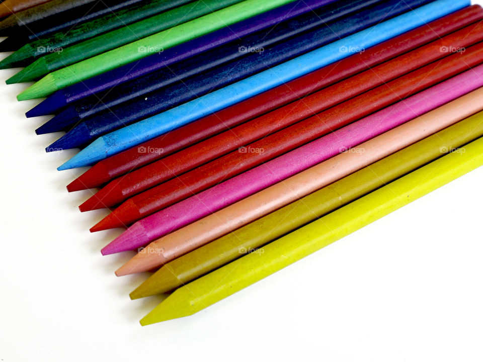 High angle view colored pencils