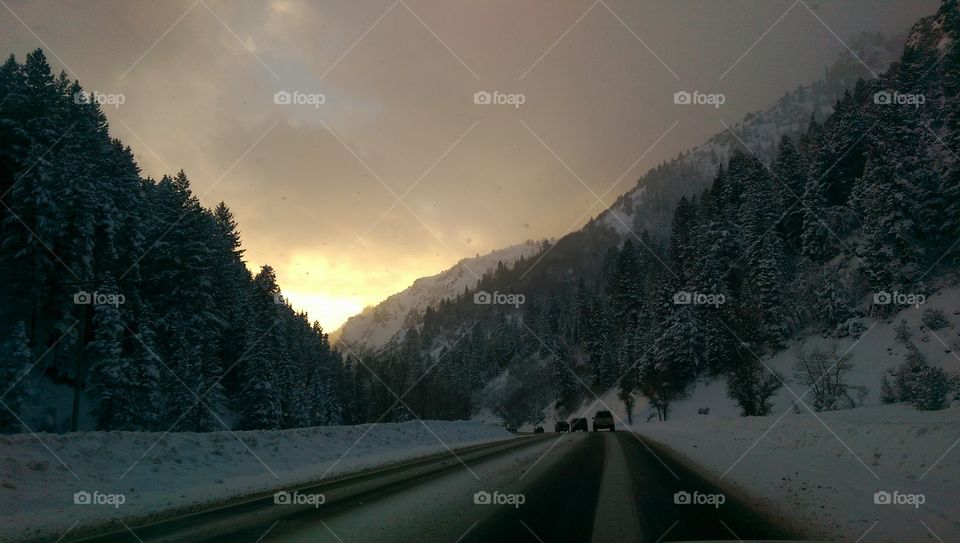 Down the canyon.. driving down the canyon during the winter storm.