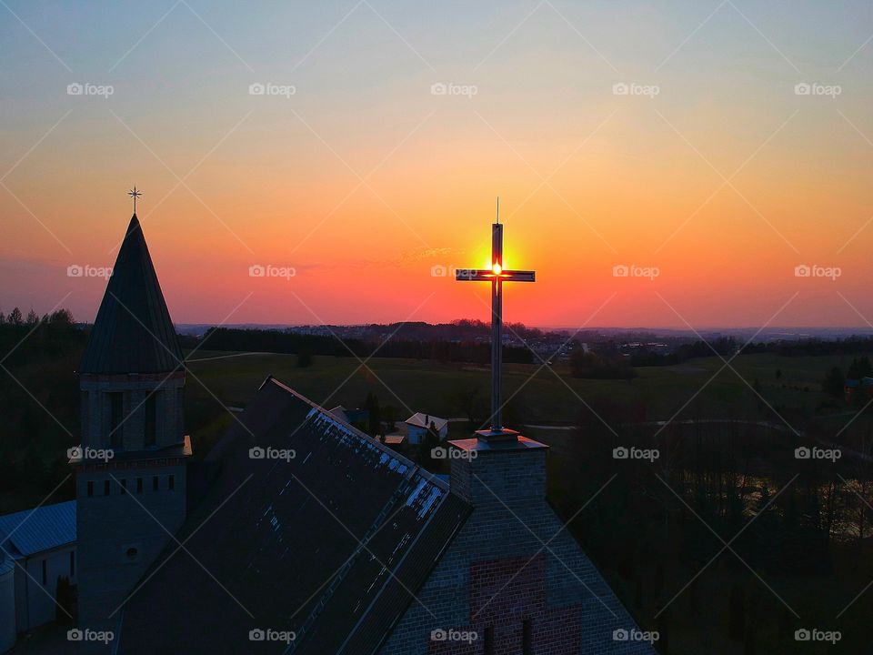 The beautiful sunset above the church.