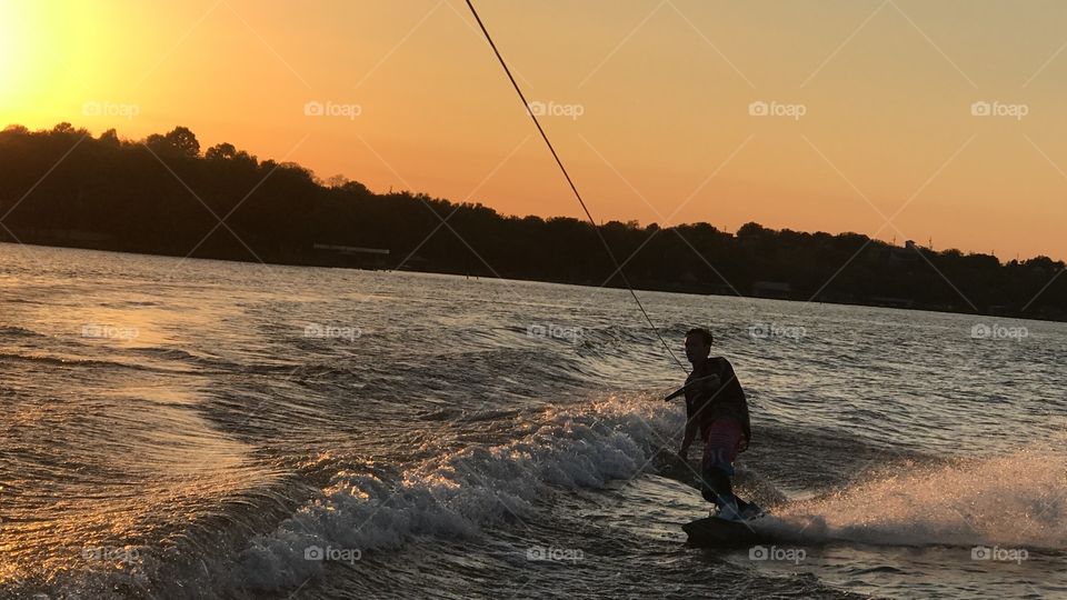 water skiing & sunset