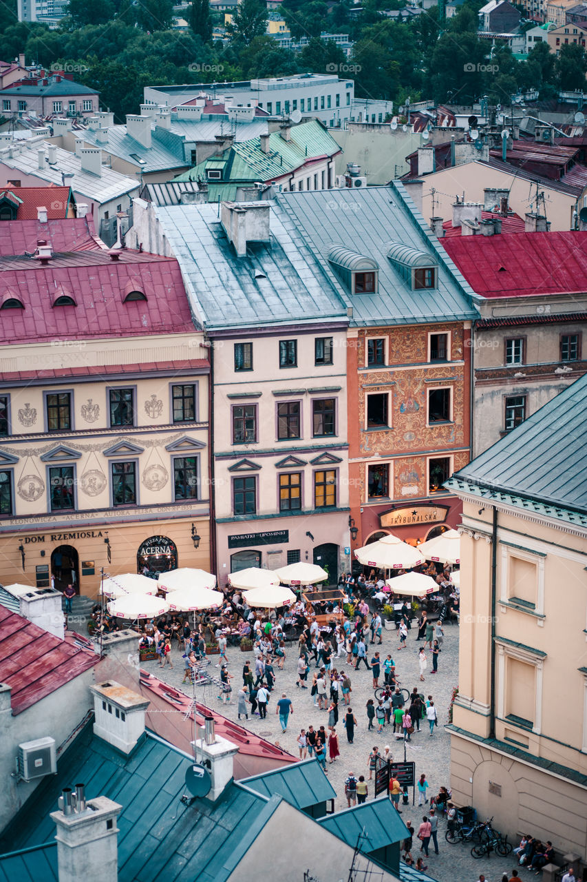 Lublin cityscape. View of old town from Trynitarska Tower