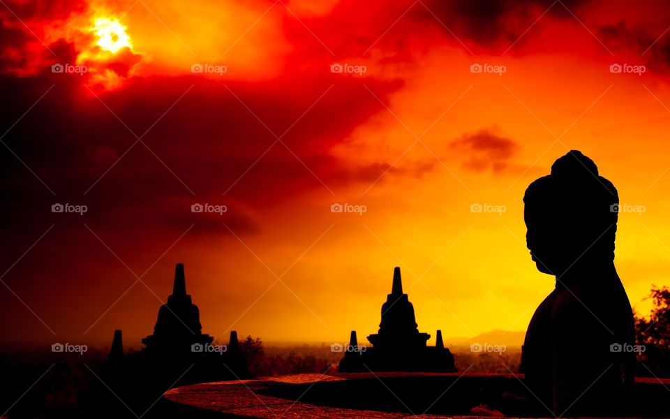 Sunset at buddha temple
