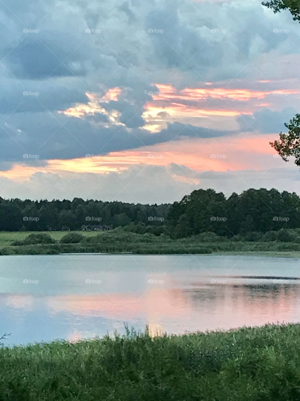 View of a lake at sunset 