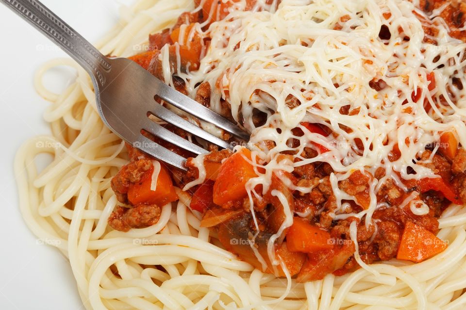 Spaghetti with tomato sauce and beef meat
