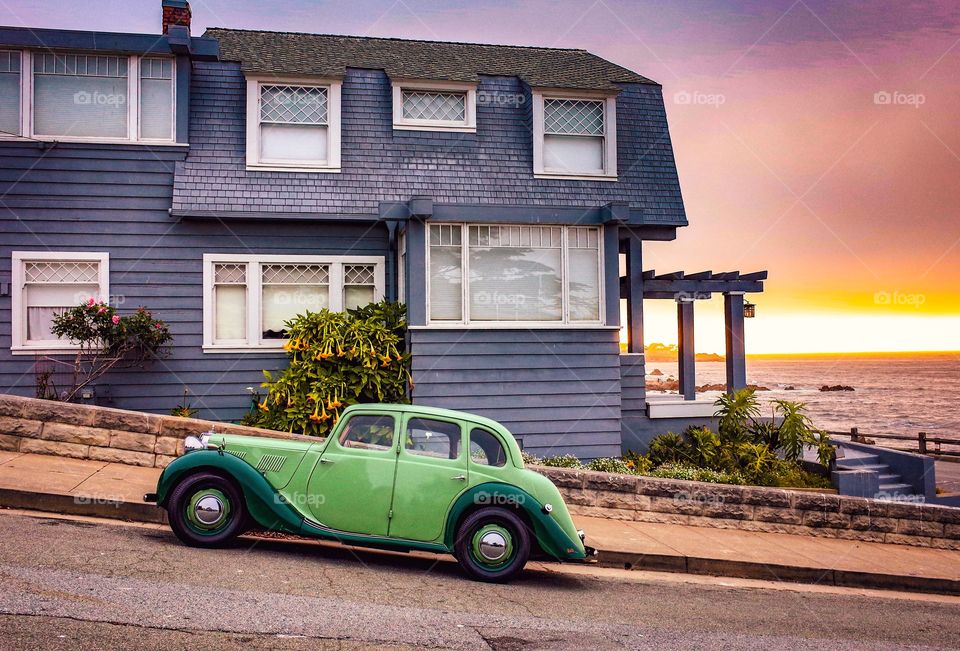 Vintage MG, sunset Monterey California.