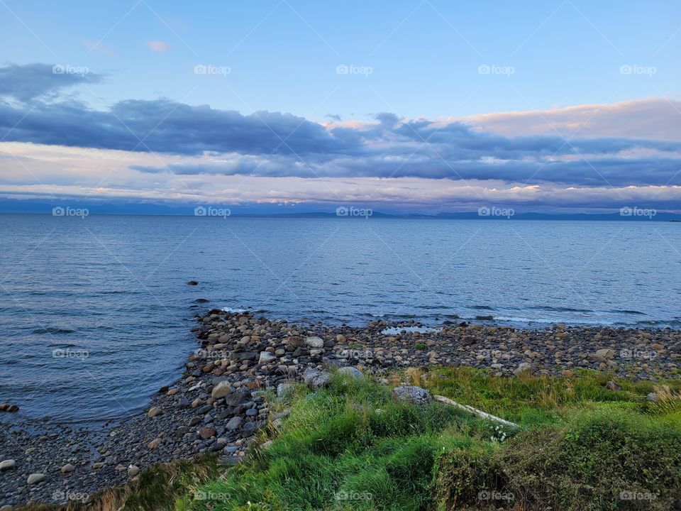 View from Courtenay Canada, Calm Evening Sky and Ocean Tide