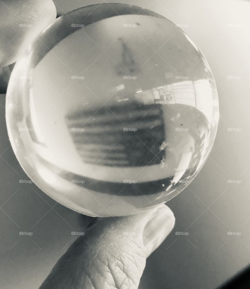 Reflection of flag through glass ball