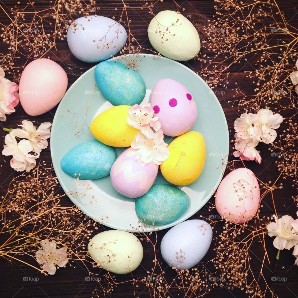 Easter eggs of pastel color