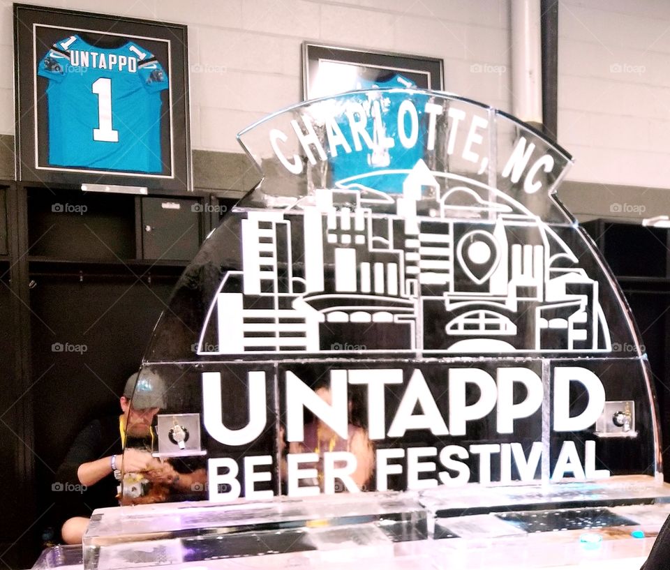 Amazingly unique ice sculpture at the Untapped Beer Festival, VIP at the Carolina Panthers locker room.