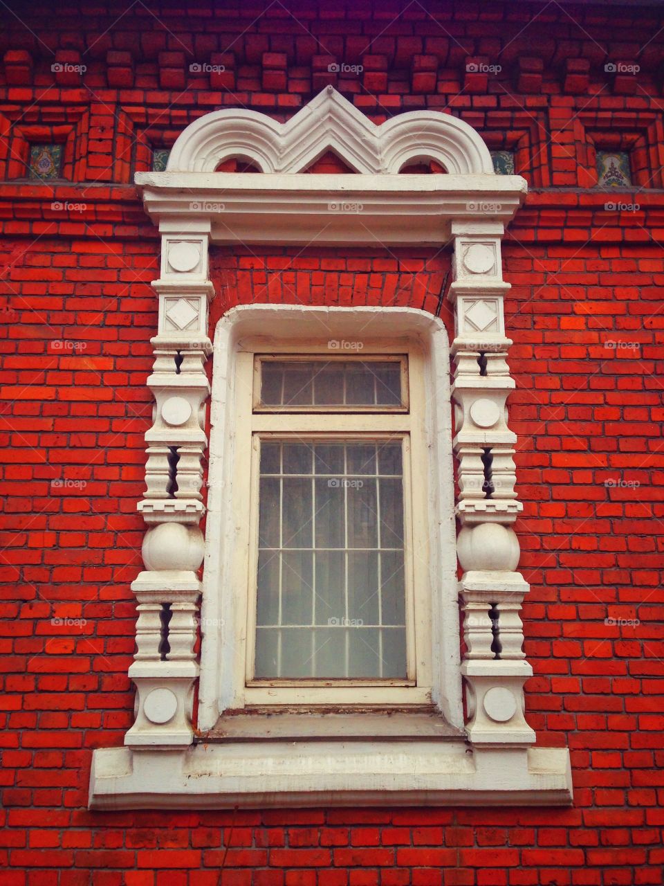 Window of old Russian house in Moscow