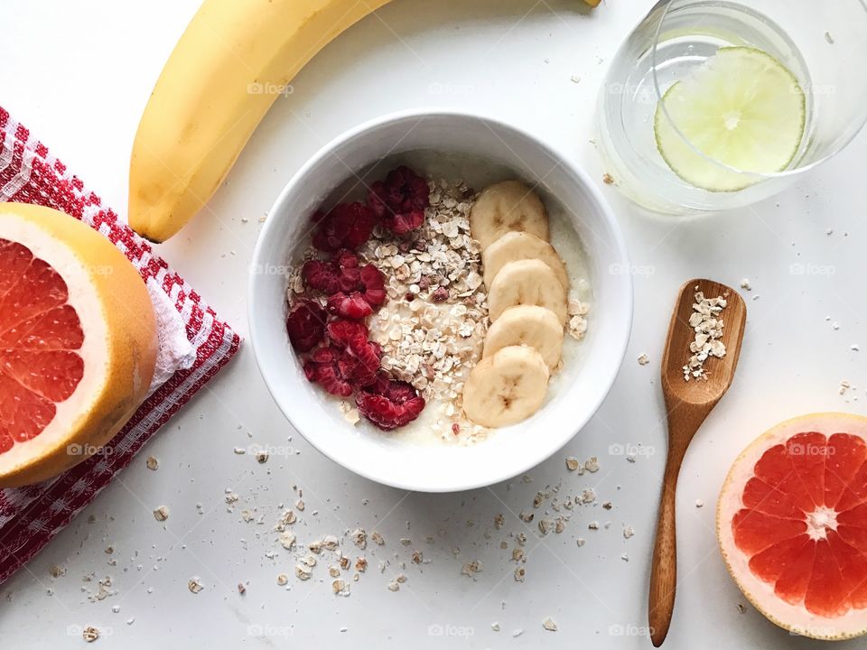 High angle view of healthy breakfast